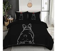 Super King 3D Loving Bulldog Duvet Cover Set Microfiber Bedding Set 3 Piece With 2 Pillowcases Simple Animals Duvet Cover Set With Zipper,Soft Black Red Quilt Cover All Season For Child Aldult