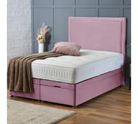 (Super King-6ft (Side Lift Opening), Pink Plush) DIVAN BED UPHOLESTERED HEADBOARD OTTOMAN LIFT UP STORAGE+MATTRESS