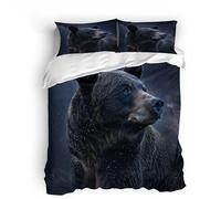 Super King Bear Star Bedding Set Ultra-Soft Microfiber Duvet Cover Set 3Pcs - 260x220cm + 2 Pillowcases 50x75cm- Black Animal Print 3D Printed Design with Zip Closure & Corner Ties