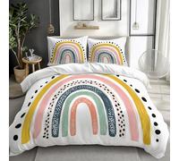 Super King Bed Duvet Cover, Bohemian Rainbow Geometric Polka Dot Reversible Bedding Set 3 Pieces - All Season Soft Brushed Microfiber White Quilt Comforter Cover 260 × 220 cm with 2 Pillowcases