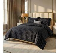 (Super King Bed Duvet Cover Set, Onyx Black Waves) Premium Floral Duvet Covers with Matching Pillowcases | 3Pc Soft Reversible Designer Prints