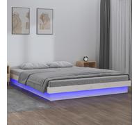 Super King Bed Frame White 180x200cm Solid Pine Wood with RGB LED Lights USB Kit [EEK: A]