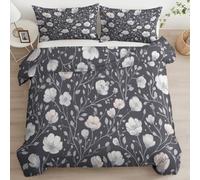 Super King Bedding Duvet Cover Set with Pillowcases, William Morris Flowers Elegance Bedding Sets Brushed Microfiber Quilt Cover Easy Care Bed Linen Soft Cosy Bedroom Dorm Decor, Grey