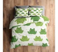 Super King Bedding Set, Kids Duvet Cover with 2 Pillowcases, 3 Piece Bedroom Decor, Cute Cartoon Frog Pattern Soft Microfiber Quilt Cover, Zip Fastening C353N