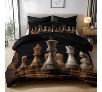Super King Bedding Set Realistic Chess Blurry Breathable Duvet Cover Set, Khaki Bedding Sets with 2 Pillowcases, Microfiber Quilt Cover with Hidden Zipper