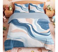 Super King Bedding Sets 4 Piece - Fresh Nordic Bedding Set, Blue Marble Fitted Sheet and Pillow cases Soft Microfiber Duvet Cover for Boys & Girls