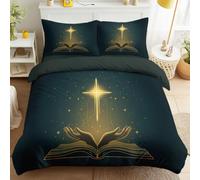 Super King Bedding Sets 4 Piece - Sacred, Ethereal, Cosmic, Elegant Bedding Set, Hand, Book, Cross Fitted Sheet and Pillow cases Soft Microfiber Duvet Cover for Boys & Girls