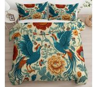 Super King Bedding Sets Phoenix Flowers Duvet Cover, William Morris Duvet Cover Set Beige Printed Quilt Covers Set 260 x 220 cm Modern Bedroom Decor Bedding Set With 2 Pillow for All Seasons