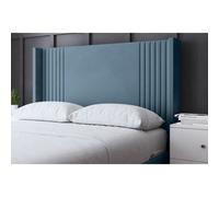 (Super King, Blue) Elara Winged Paneled Upholstered Bed with Ottoman