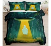 Super King Colorful Duvet Cover, Soft Anti-Allergy Mysterious Forest Ufo Ghost Printed Bedding Set Brushed Microfiber Duvet Covers with zipper - 260 x 220 cm Suitable for family couple children