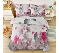 Super King Colourful Cherry Blossom Branches Leaves Petals Duvet Cover, Japanese Soft Microfibre Bedding Set, with Zipper Closure and Pillowcases for Kids Adults Bed Room