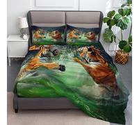 Super King Comfort Bedding Fitted Sheet Black, Animals Tiger Fighting Elasticity Soft Microfiber Wrinkle Fitted Sheet, Easy Care Machine Washable Bedding Sets
