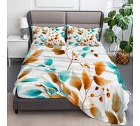 Super King Comfort Bedding Fitted Sheet Light Color, Watercolor Leaves Berries Elasticity Soft Microfiber Wrinkle Fitted Sheet, Easy Care Machine Washable Bedding Sets
