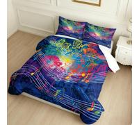 Super King Coverless Duvet 7.5 Tog Watercolor musical note lines All Season 3 Piece Comforter Set Dark blue Washable Quilt with 2 Pillowcases 260 x 220 cm