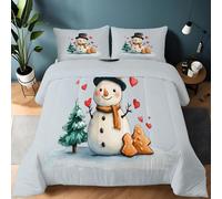 Super King Coverless Duvet Set - 260 x 220 cm Comfortable Reversible Bedding Set, Christmas Snowman Watercolour Warm Duvet Set (1x Quilt, 2x Pillow Cases) Ultra-Soft Microfiber Bedding
