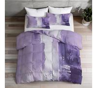 Super King Coverless Duvet Set 260 x 220 cm, Modern Abstract Stripes Spots All Season Comforter, 4.5 Tog Lightweight & Cosy Spring Summer Quilt for Students Dorm, Teen Bedroom, Purple And White