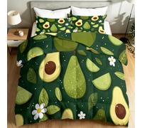 Super King Coverless Duvet Set 4.5 Tog 260 x 220 cm, Modern Floral Plant Cartoon Fruit Avocado Soft Lightweight Summer Comforter for Teen Boy Girl, Reversible Quilt Blanket for Kids Gift, Green