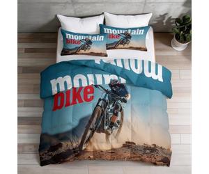 Super King Coverless Duvet Set 4.5 Tog Down Alternative Comforter with 2 Shams, Fashion Sport Mountain Bike Cyclist Bedding Quilt Sets for All Seasons, Machine Washable, 260 x 220 cm, Multicoloured
