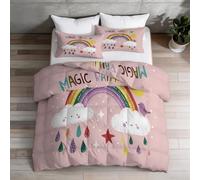 Super King Coverless Duvet Set 4.5 Tog, Minimalist Cartoon Magic Rainbow Clouds Pink Reversible Comforter, Machine Washable, All-Season Bedding with 2 Shams for Boys' and Girls' Room, 260 x 220 cm