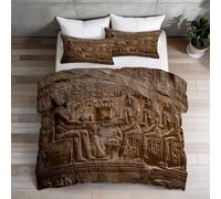 Super King Coverless Duvet Set 7.5 Tog, Classical Ancient Egypt Temple Relief Comforter Duvets for All Seasons, Machine Washable, 260 x 220 cm Bedding Set with 2 Shams for Boys' Girls' Room, Brown