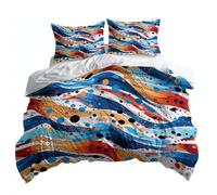 Super King Cream Duvet Cover, Soft Anti-Allergy Abstract Watercolor Geometric Stripes Printed Bedding Set Brushed Microfiber Duvet Covers with zipper - 260 x 220 cm Suitable for family couple children