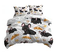 Super King Cream Duvet Cover, Soft Anti-Allergy Cartoon Anime Animals Bulldog Printed Bedding Set Brushed Microfiber Duvet Covers with zipper - 260 x 220 cm Suitable for family couple children