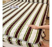 Super King Deep Fitted Sheet, Fitted Sheet Dark Coffee Green Sripes Milk Velvet 71"W x 79"L 1 Piece