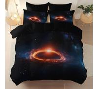 Super King Double Duvet Cover Sets, Reversible Minimalism Black Hole Stars pattern Bedding Bed Set, Black Soft Warm Brushed Microfiber Quilt Covers, 260 x 220 cm for autumn and winter