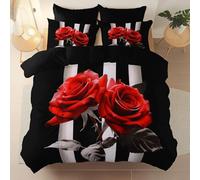 Super King Double Duvet Cover Sets, Reversible Modern Stripes Flowers Roses pattern Bedding Bed Set, Color Soft Warm Brushed Microfiber Quilt Covers, 260 x 220 cm for autumn and winter