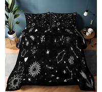 Super King Duvet 10.5 Tog, Celestial Themes Sun Moon Arrows Reversible Coverless Duvet Quilted for All Seasons - Breathable and Comfortable Bed Quilt for Boys and girls, 260 x 220 cm, Black
