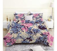 Super King Duvet, Blue Floral Reversible Coverless Duvet SuperKing Size, Soft All Seasons Comforter Machine Washable Microfiber Quilt with 2 Pillowcases, 220x260 cm, Beige