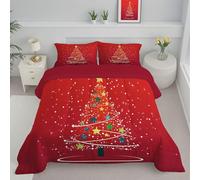 Super King Duvet - Christmas Tree Stars Printed Comforter Red Bedspreads, Coverlets & Sets, 2 Pillowcases Warm and Anti Allergy All Season Festivals Cartoons Coverless Duvet, Throws For Bed 264x228 cm
