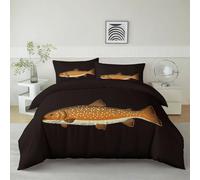 Super King Duvet Cover 260 x 220 cm Minimalism Fish Pattern Bedding Set Digital Print 3D Comforter Cover Set 3 Pieces Bedding Set with 2 Pillow Sham, Zipper, Black