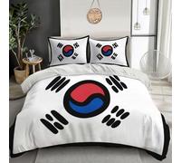Super King Duvet Cover 3-Piece, Black And White Hand-Painted Korean Flag Bedding Set, Soft Microfiber, Wrinkle-Resistant Graffiti Flag Duvet Cover With Zipper Pillowcase, Super King 260X220Cm