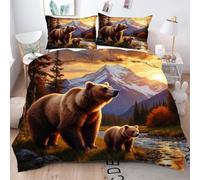 Super King Duvet Cover Brown Bear At Sunset, Easy Manage Super King Bedding Set for Vacation Home, Lightweight Microfiber Quilt Cover Set 260x220 with Four Corner Ties Q3300