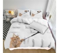 Super King Duvet Cover, Cat Selfie Soft Breathable Bedding For Kids, Reversible Simple Animal Patterns Quilt Cover With 2 Zippered Pillowcase 50X75Cm, 220 X 260 Cmwhite