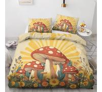 Super King Duvet Cover, Mushroom Bedding Set & Bedroom Decor, Botanical Floral Reversible Quilt Cover and Pillowcase, Soft Brushed Microfiber Easy Care Bed Set with Zipper Closure U#&-149