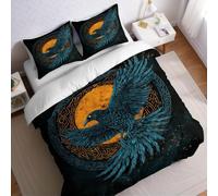 Super King Duvet Cover Set 260 x 220 cm blue Print The Sun and the Crow Microfiber Bedding 3 Pcs with Zipper Closure and Pillowcases