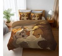 Super King Duvet Cover Set 260 x 220 cm,chocolate brown Lion and tiger - illustration Print,Brushed Microfibre - Super Soft, Reversible Quilt Cover with Hidden Zip & Corner Ties, 2