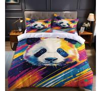 Super King Duvet Cover Set 260 x 220 cm orange color Print panda pattern Microfiber Bedding 3 Pcs with Zipper Closure and Pillowcases