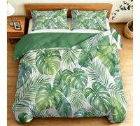 Super King Duvet Cover Set 260 x 220 cm, Tropical Plant Soft Microfiber Bedding Set with 2 Pillowcases, Watercolour Gradient Palm Leaf Pattern Reversible Quilt Cover with Zipper for All Season, Green