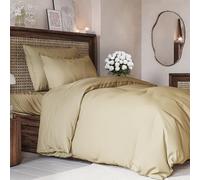 Super King Duvet Cover Set 3-Piece - 260x220cm Cover + 2 Pillowcases 50x80cm - Super Soft, Breathable & Wrinkle-Free Microfibre Polyester - Strong Zipper Closure & Corner Ties - OEKO-TEX - Beige
