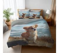 Super King Duvet Cover Set 3-Piece for Kids and Adults - Animal Cute Corgi Dog Soft Tone Ultra-Soft Warm & Comfort Sand Brown Bed Linen Set with Zipper 260 x 220 cm (102" x 86") + Pillowcases