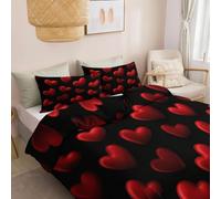 Super King Duvet Cover Set 3D Romanticism Floating Hearts Reversible Quilt Cover 260 x 220 cm, Soft Easy Care Microfibre Bedding Sets with 2 Pillowcases for Boys Girls Room Decoration - Black