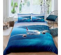 Super King Duvet Cover Set Airplane Soft Microfibre Bedding Set 3D Printed Sea Scenery Quilt Cover 260x220 cm with Zipper Closure with 2 Pillowcases 50x75 cm g.4056
