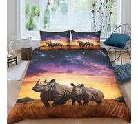 Super King Duvet Cover Set Animal Rhino 3D Reversible Printed Bedding Set With Zipper, Comfortable Skin Friendly And Breathable Youth Duvet Cover 260X240 Cm + 2 Pillowcases -432T397V664U861I863M832B2
