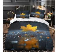 Super King Duvet Cover Set Autumn Maple Leaves 3D Printed Raindrops on the Ground Bedding Set Brushed Microfibre Quilt Cover 260x220 cm with Zipper Closure and 2 Pillowcases 50x75 cm d-2897