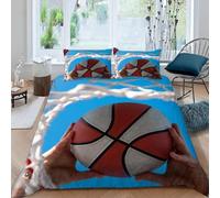 Super King Duvet Cover Set Basketball Soft Microfibre Bedding Set 3D Printed Sporty Style Quilt Cover 260x220 cm with Zipper Closure with 2 Pillowcases 50x75 cm d.945