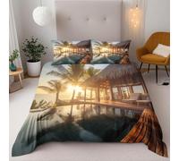 Super King Duvet Cover Set Beach House 3D Printed First Day Bedding Set Brushed Microfibre Quilt Cover 260x220 cm with Zipper Closure and 2 Pillowcases 50x75 cm c689