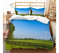 Super King Duvet Cover Set Blue Sky Soft Microfiber Green Lawn and Nature Bedding 3D Printed Quilt Cover 260x220 and 2 Pillowcases with Zipper Closure Easy Care D-2715